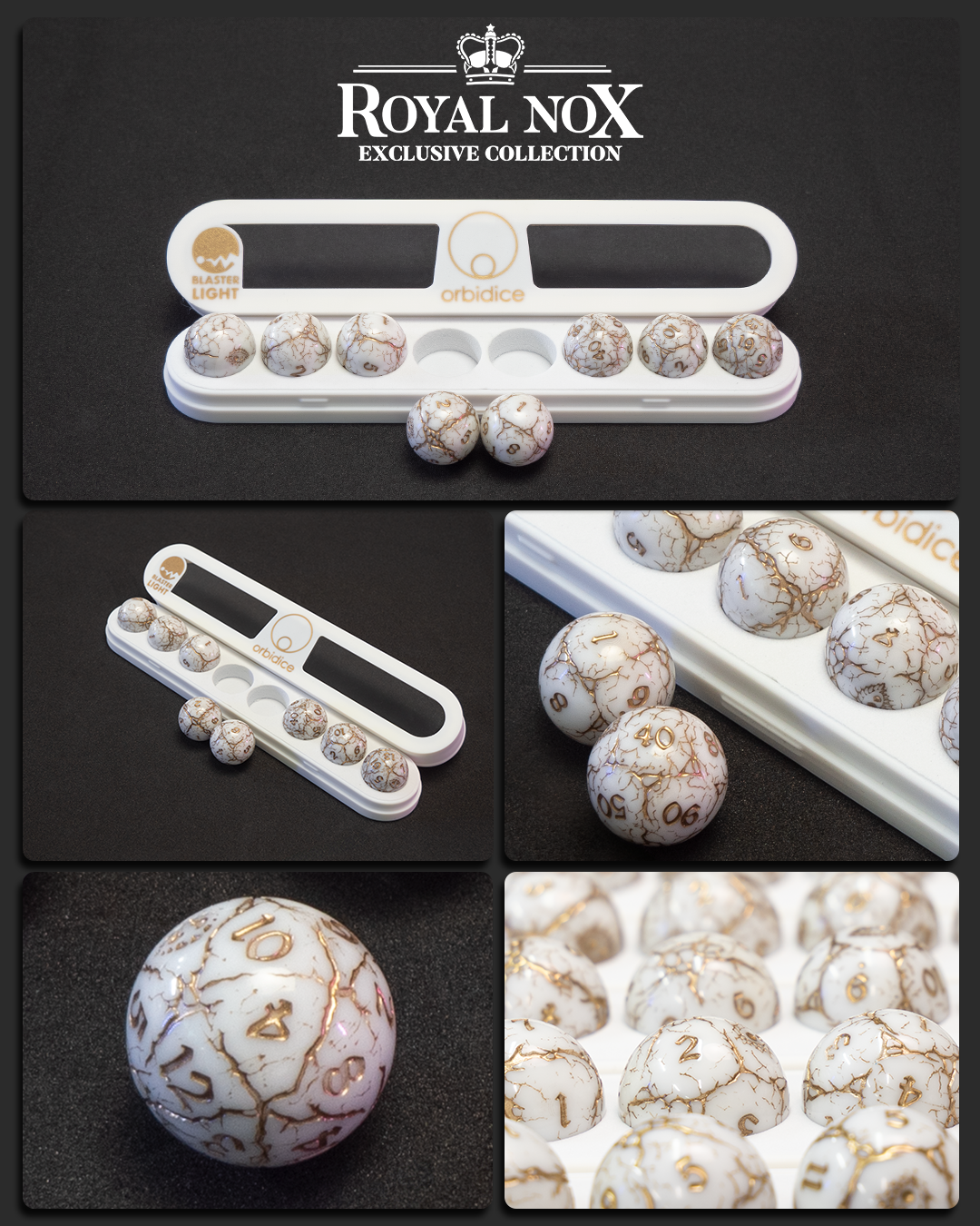 Orbidice Royal Nox – White & Gold Edition | Premium Spherical Dice Set