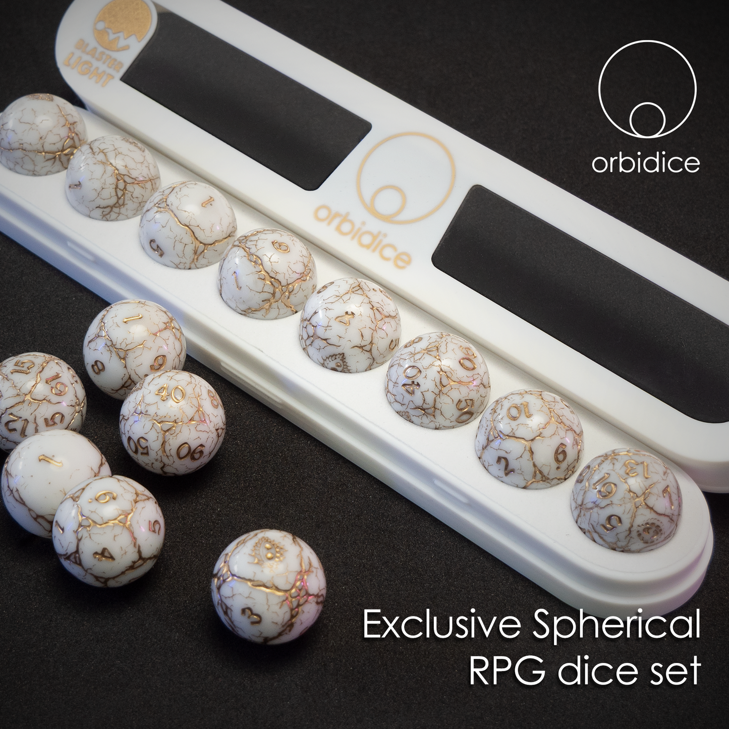 Orbidice Royal Nox – White & Gold Edition | Premium Spherical Dice Set