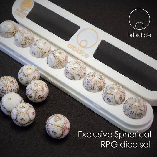 Orbidice Royal Nox – White & Gold Edition | Premium Spherical Dice Set