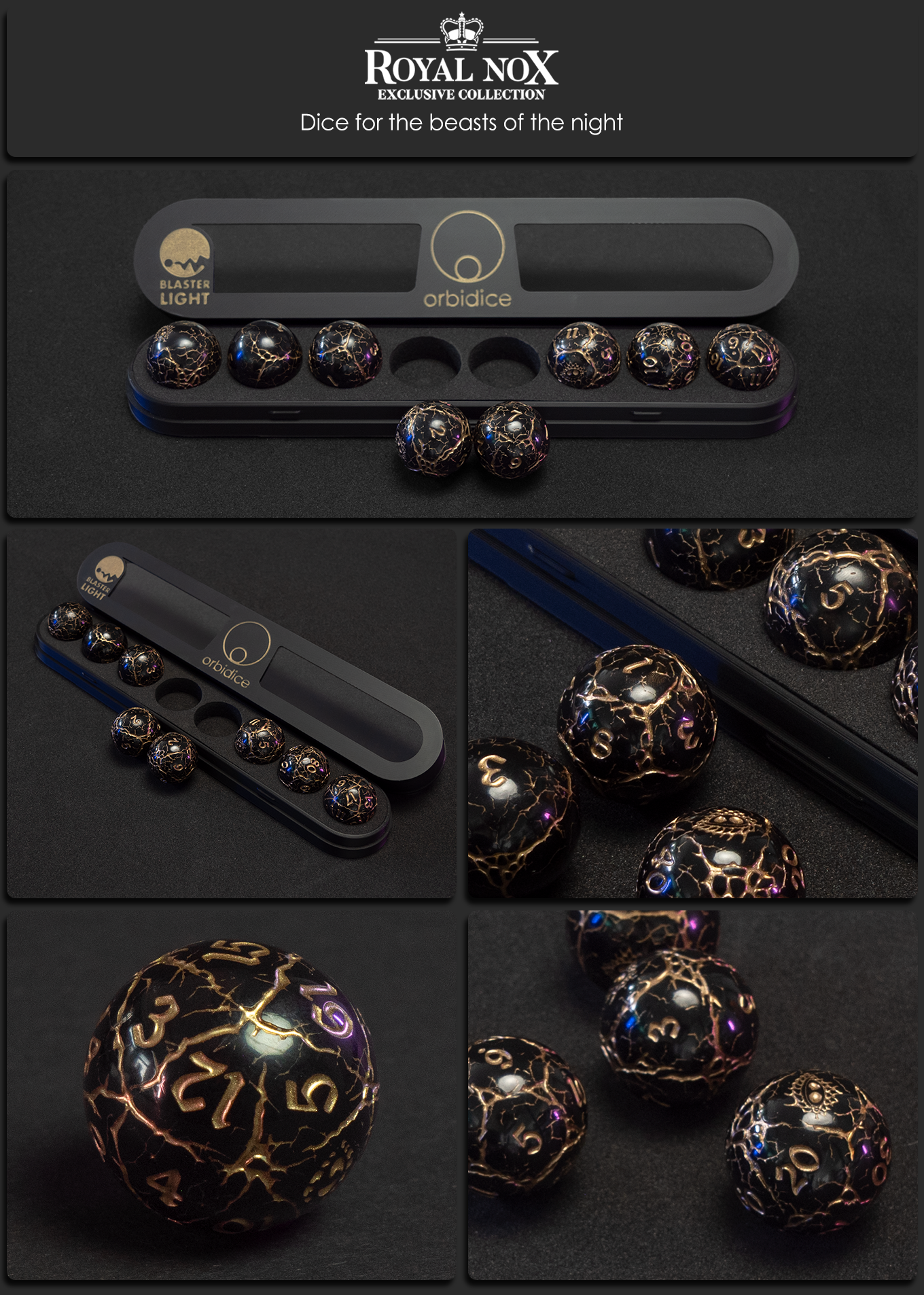 Orbidice Royal Nox – Black & Gold Edition | Premium Spherical Dice Set