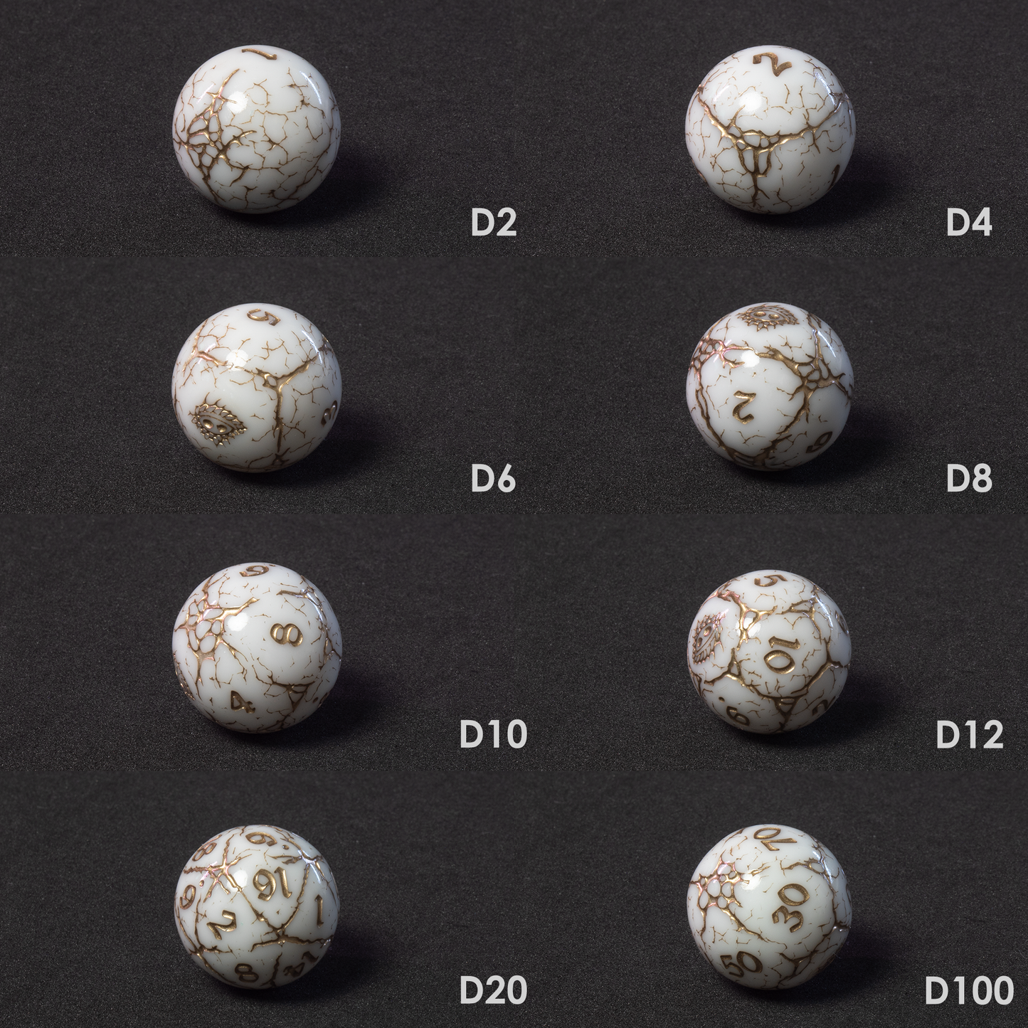 Orbidice Royal Nox – White & Gold Edition | Premium Spherical Dice Set